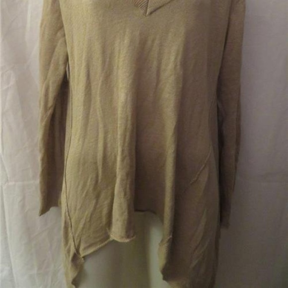 LISA TODD TAN LINEN OVERSIZED V-NECK SWEATER SZ M - Picture 2 of 7